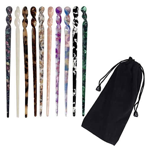 Vibrant Pattern Acetate Hair Sticks Set for Women, Leopard & Tortoise Shell, Long Hair Accessories