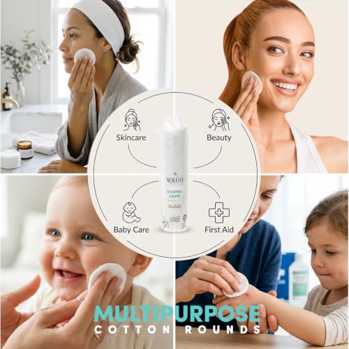 Noleo Organic Cotton Rounds for Makeup & Baby Wipes - 3 Pack of 100 Small Pads, Sensitive Skin Friendly