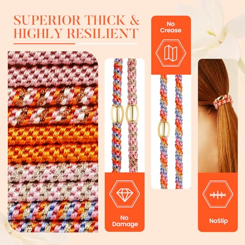 FORENEE Braided Hair Ties for Thick Hair - 10 Pack Persimmon Orange