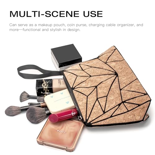 Cork Wristlet Pouch for Women - Zipper Makeup Organizer Bag