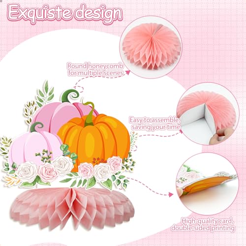 12 PCS Pumpkin Honeycomb Centerpieces for Baby Shower Decor