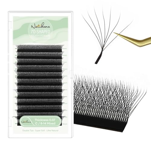 NATUHANA 7D W Clover Lash Extensions 0.07 C Curl 8-14mm - Premade Fans