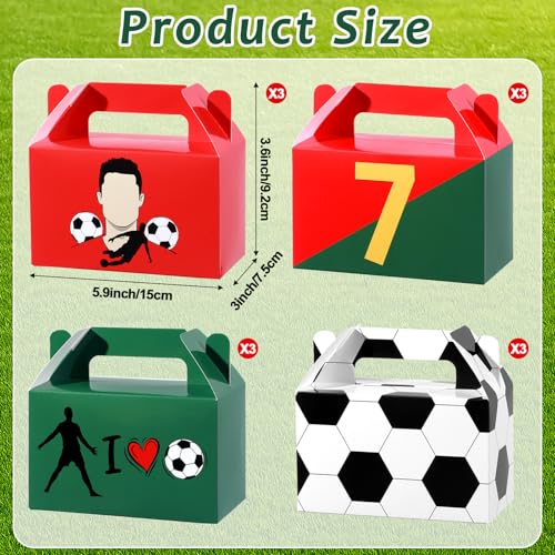 12 Soccer Star Treat Boxes - Red & Green Goodie Bags for Parties