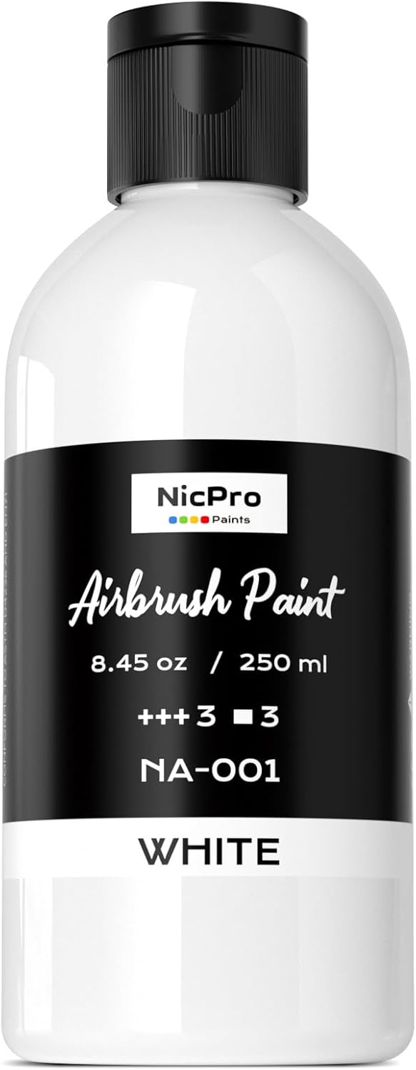 Nicpro White Airbrush Paint - Opaque Water-Based Acrylic for Models, Wood, Canvas | 8.45 oz (250 ml)