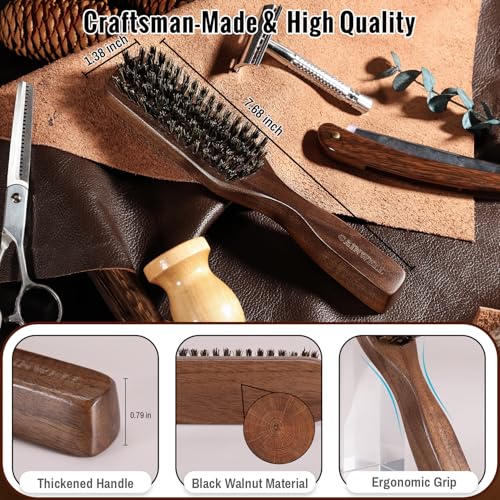 GAINWELL Wild Boar Bristle Hair Brush - Black Walnut Handle Beard Brush