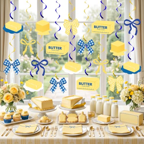 Butter Yellow Birthday Decorations - 20 pcs Hanging Swirls