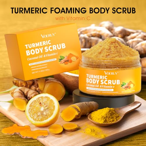VOERUY Turmeric Exfoliating Body Scrub with Coconut Oil & Vitamin C - 11.28oz