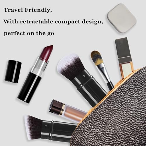 Keriloo Black Retractable Kabuki Makeup Brush Set - 2 Pack Travel Face Powder Brushes