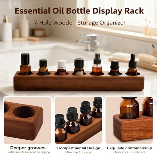 Consnew Reddish-Brown Natural Ebony Wood Essential Oil Holder with 7 Compartments
