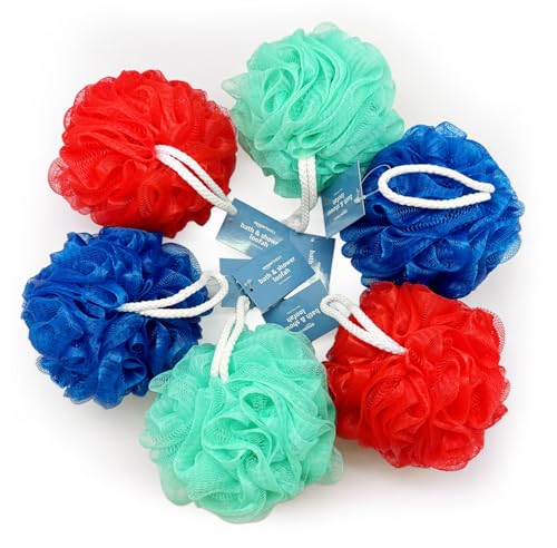 Amazon Basics Exfoliating Bath Loofah Set - Multicolor, Pack of 6