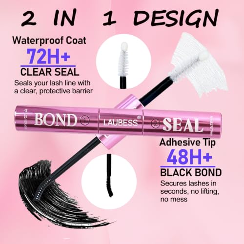 LAUBESS Waterproof 2-in-1 Black Lash Bond & Clear Seal for False Eyelash Clusters 5ml+5ml