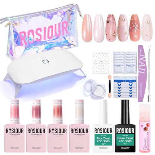 Rosiour Beginner Gel Nail Polish Kit with UV Light - 4 Colors, Hema-Free, Long-Lasting, DIY Manicure Set