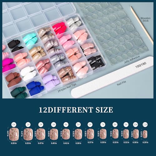 Fandamei Press On Nails - 576PCS Short Square & Round Styles