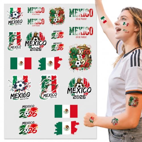 2026 World Cup Temporary Mexico Flag Face Tattoo Stickers - 24 Pack