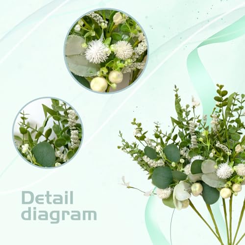 Artificial Eucalyptus Stems with White Florals - Set of 6, 18 Inch