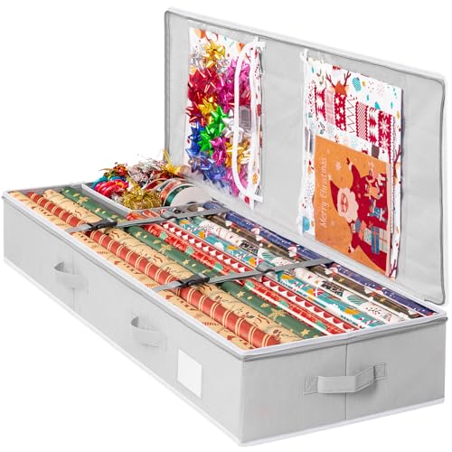 Underbed Gift Wrap Organizer for 24 Rolls - Durable Storage Container with Pockets