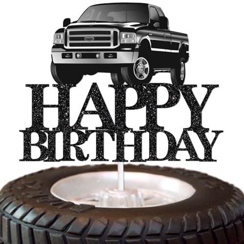 Pickup Truck Cake Topper for Adult Birthday - Black Glitter Decor