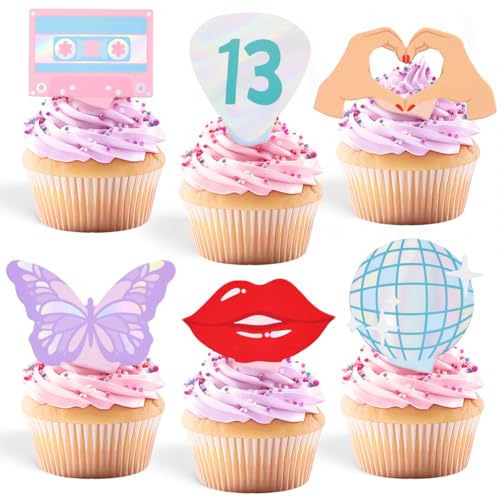 24 Pack Iridescent Cake Toppers for Bachelorette & Birthday Parties