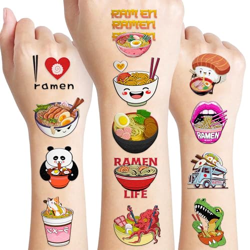 96PCS Ramen Themed Temporary Tattoos for Kids and Food Lovers