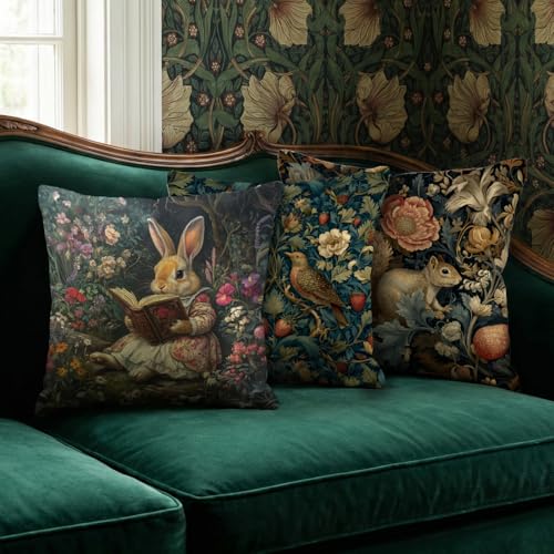 Vintage Floral Rabbit Throw Pillow Cover - 18x18 Inch Flannel Cushion Case