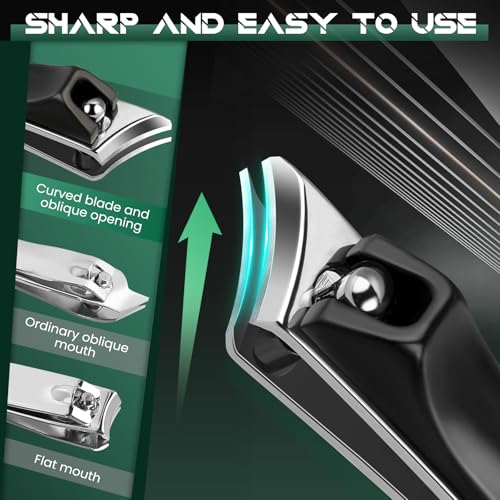 Vepkuso Black Toenail Clippers Set for Thick Nails - Heavy Duty Stainless Steel