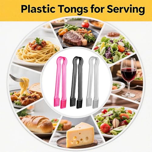 10 Pack Pink Plastic Serving Tongs - 6 Inch Mini Tongs for Appetizers & Buffets
