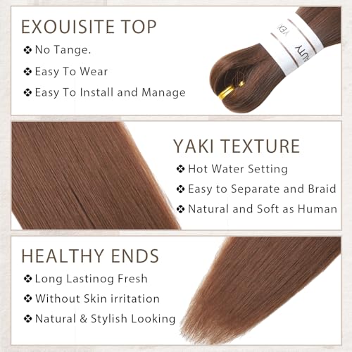 YEXIU Beauty 24 Inch Pre-Stretched Yaki Straight Braiding Hair | 8 Packs Brown