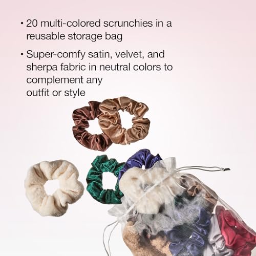 Holiday Assorted Satin, Velvet & Sherpa Scrunchies 20-Pack with Storage Bag