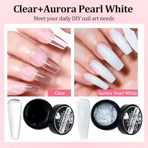 SUTOZMIWE Builder Gel for Nails - Clear & Aurora Pearl White, 15ml