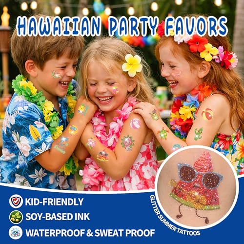 120 Glitter Summer Temporary Tattoos for Kids - Pool Party Favors