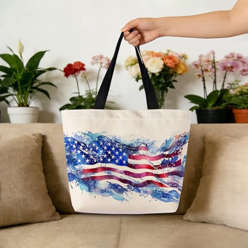 USA Flag Reusable Tote Bag - Lightweight Grocery Shoulder Handbag