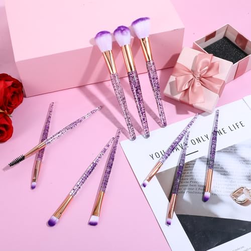 10 PCS Purple Crystal Glitter Makeup Brush Set for Professionals