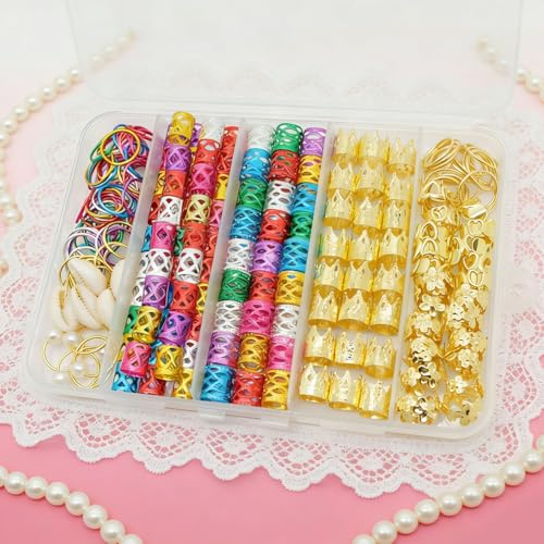 220 Pcs Gold & Colorful Hair Jewelry Set for Braids & Locs
