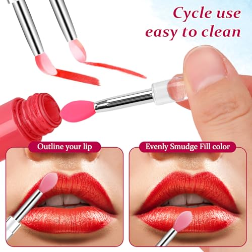 10 Silicone Lip Brushes with Caps - Reusable Lipstick Applicators