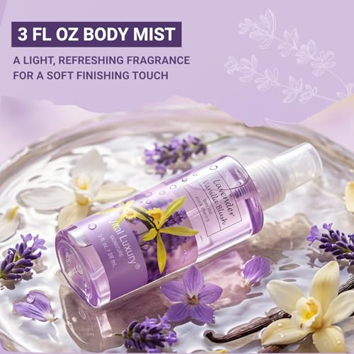 Lavender Vanilla Bath Set - 4-Piece Spa Gift Set with Shower Gel, Lotion, Hand Cream & Mist