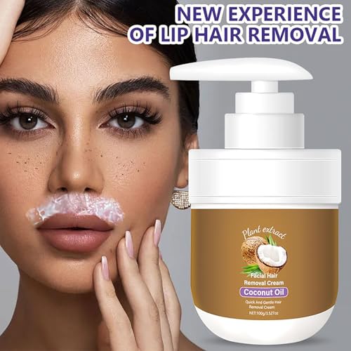 Facial Depilatory Cream, Coconut Facial Hair Removal Cream for Women for Upper Lip and Chin for Women for Sensitive Skin, Gentle and Non-irritating 3.52 FL.OZ