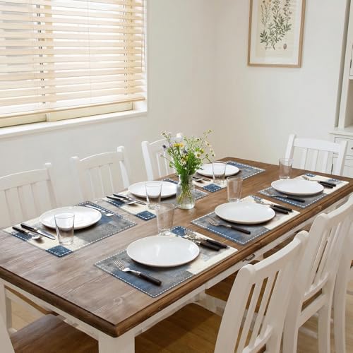 Emvency Farmhouse Placemats Set of 6, 12x18 Inch, Blue Geometric