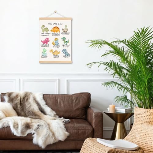 Cute Dinosaur Christian Canvas Wall Art - Bible Verse Decor 12x16