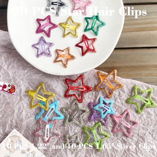 20-Piece Star Hair Clips Set - Non-Slip Metal Snap Barrettes for Women