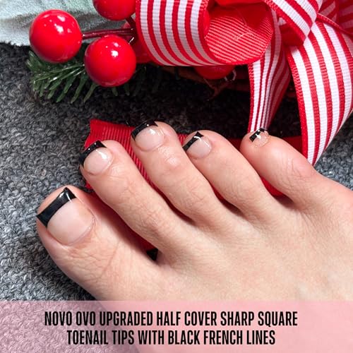 NOVO OVO Half Cover Toe Nail Tips Black French Tip - 240Pcs