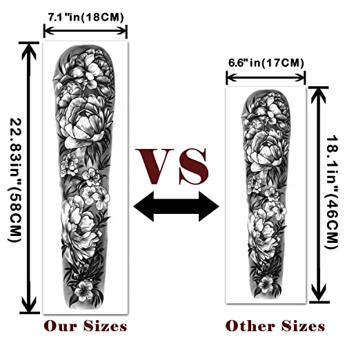 Yazhiji Rose Full Arm Temporary Tattoo Sheets for Women & Kids Long Lasting Waterproof Body Art