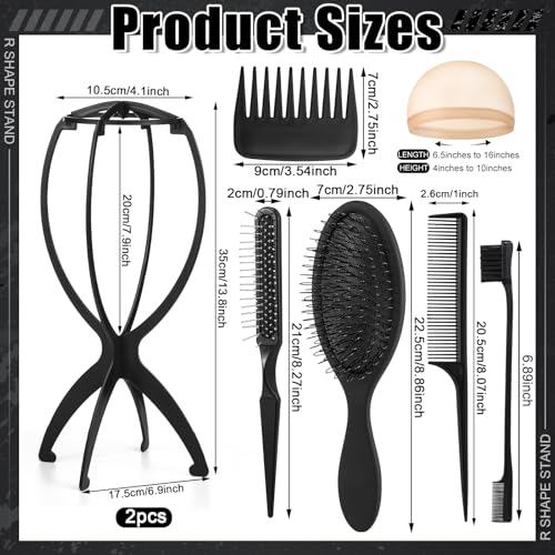 ProSuites 10 Pack Wig Styling & Display Kit with 2 Foldable Wig Stands & 5 Comb Set – Travel & Home Use
