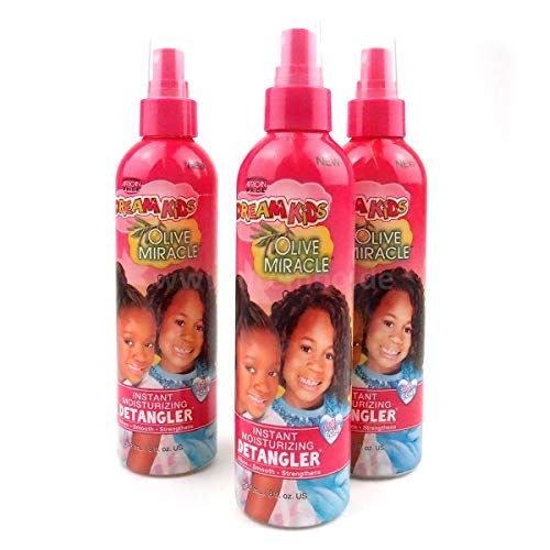 African Pride Dream Kids Olive Miracle Detangler 3 Pack 8 Oz - Moisturizes & Controls Frizz for Kids Hair