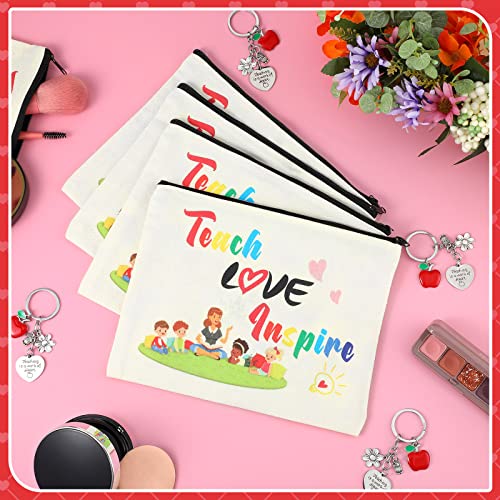 Teacher Appreciation Gift Set - 6 Canvas Makeup Bags & Keychains