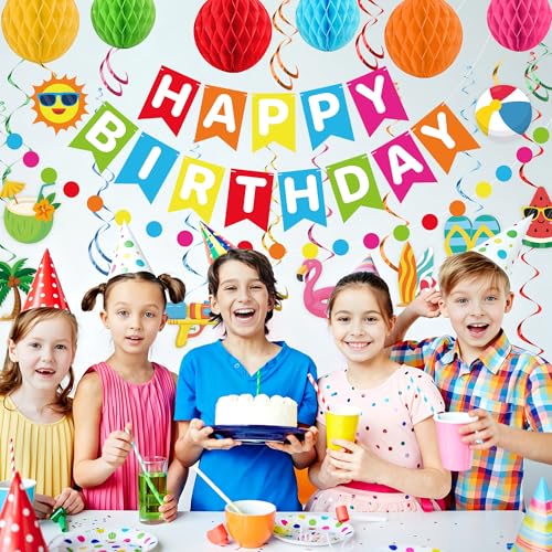 Happy Birthday Pool Party Decoration Set - 24 Pcs Beach Theme