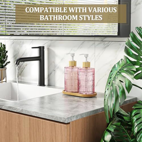 MASADI Soap Dispenser Set with Bamboo Tray for Kitchen & Bathroom