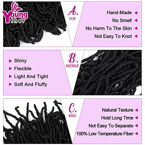 Youngther 18 Inch Faux Locs Crochet Hair 6 Packs Soft Goddess Locs Pre Looped for Black Women - 1B#