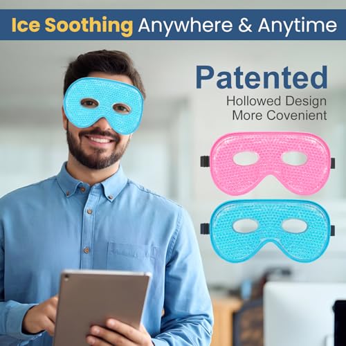 BeeVines XL Cooling Gel Eye Mask 2 Pack - Blue & Pink for Puffy Eyes