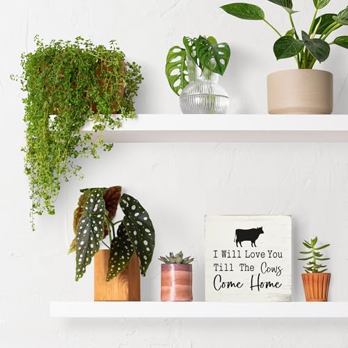 Cow Wooden Box Sign - Rustic Farmhouse Desk Decor 5x5