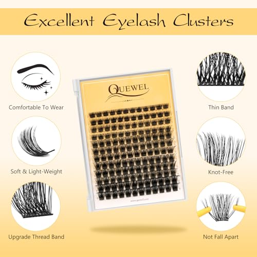 QUEWEL Lash Clusters Kit Mix 8-16 Lengths Natural Look with Applicator & Remover (H01-MIX9-16)